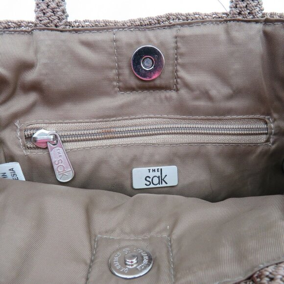 The Sak Purse Crochet Handbag Brown 9.5x6.5x4.5" Hand Bag Satchel Logo Hang Tag - Picture 5 of 6
